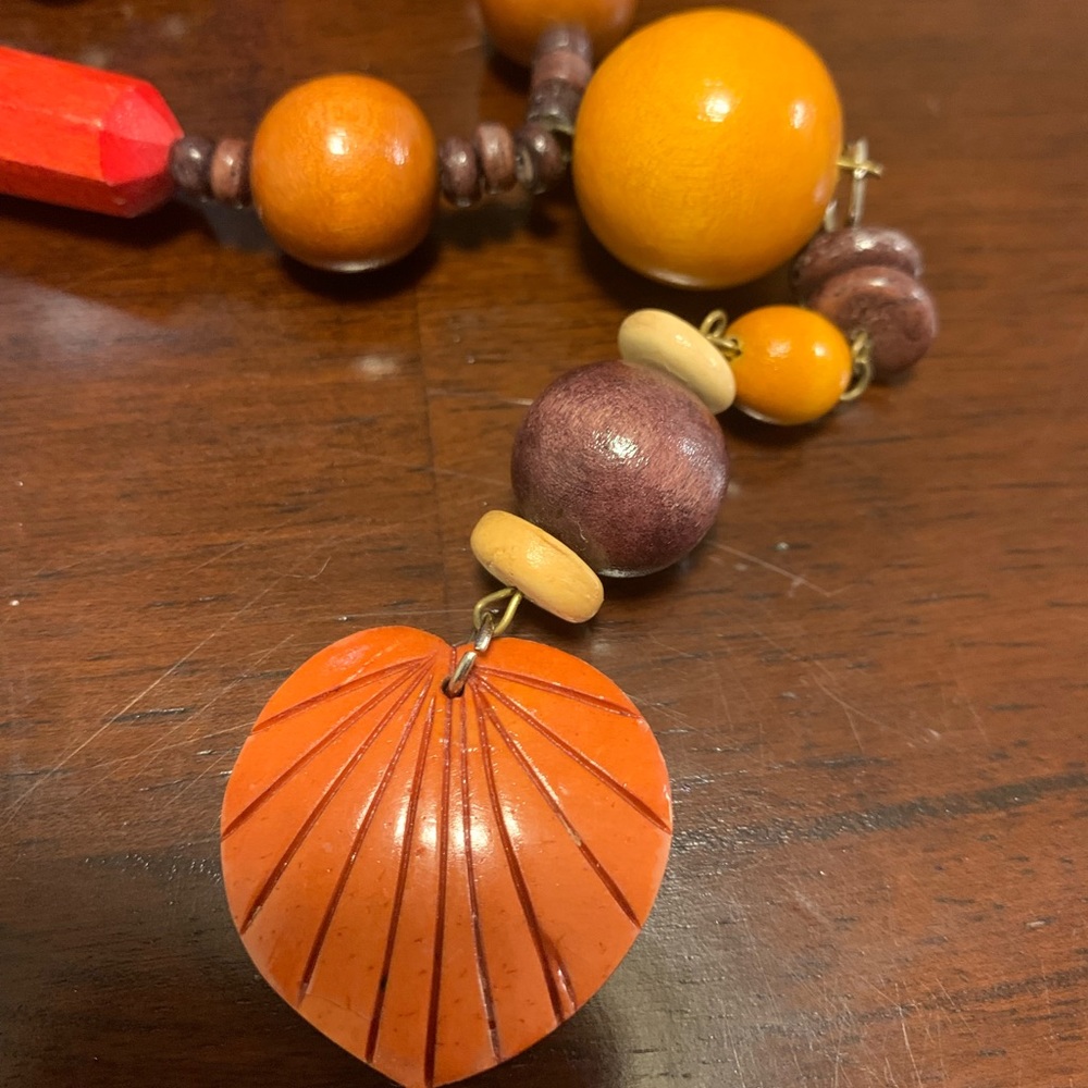 Wood beaded boho colorful 18” Necklace‎ and wood beaded Hoop earrings. - Picture 4 of 5
